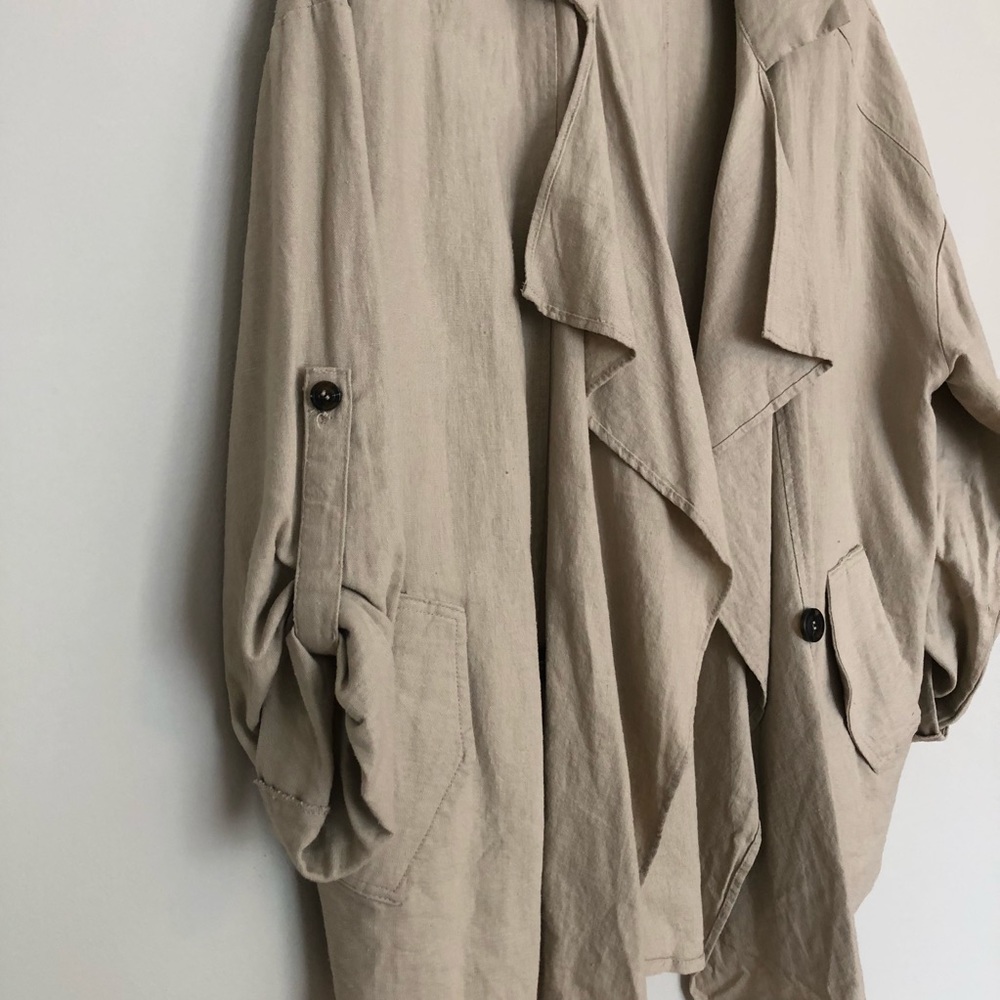 Beige Drape Linen Cardigan - Picture 2 of 6